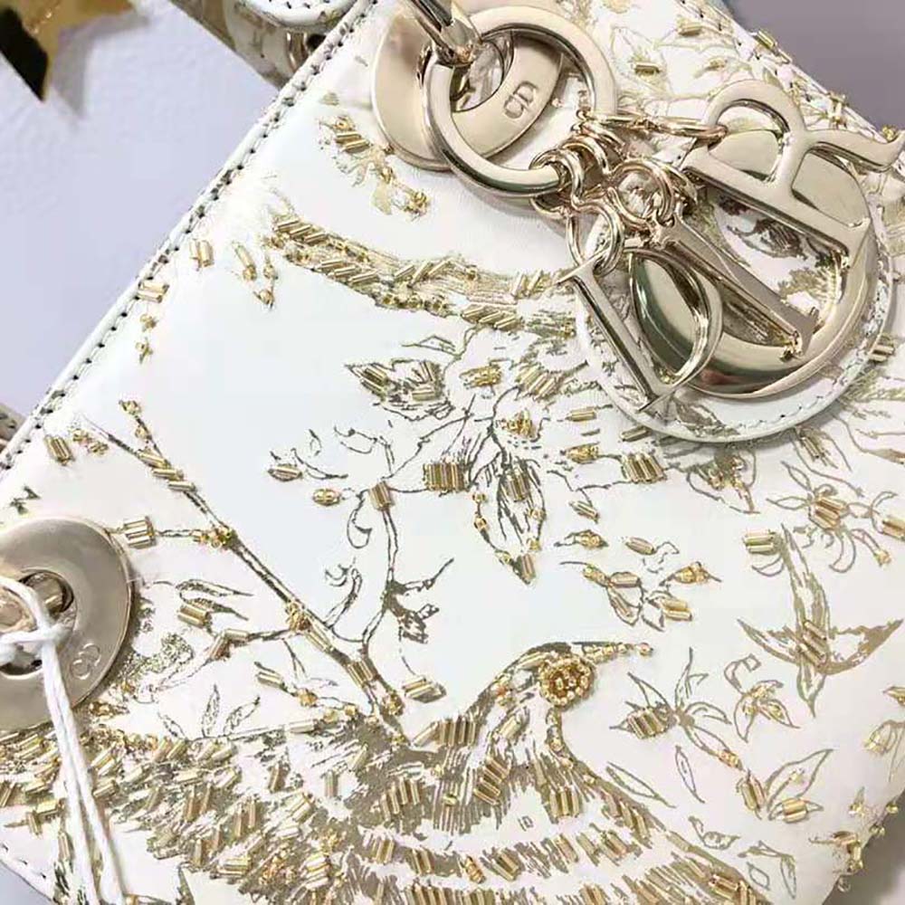 TÚI Christian Dior  Dior Bag White Calfskin with Gold-Tone Printed and Bead-Embroidered Dior Jardin D’Hiver Motif