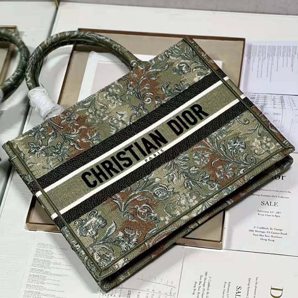 TÚI Christian Dior Book Tote Metallic Green Dior Brocart Embroidery