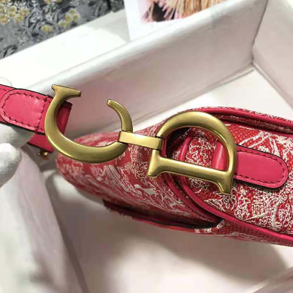 TÚI Dior Women Saddle Bag Toile DE Jouy Reverse Jacquard-Red