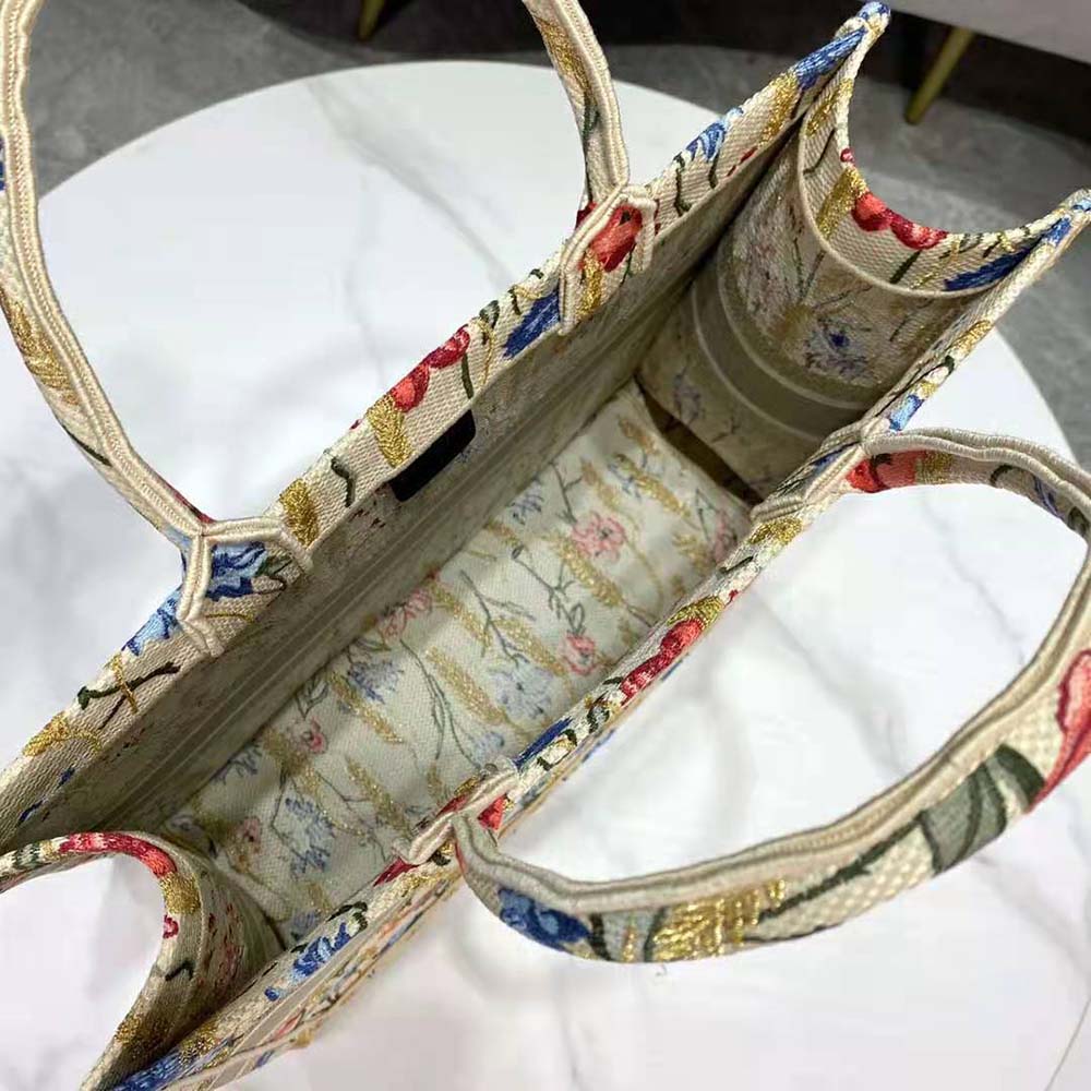 TÚI Dior Women Dior Book Tote Beige Dior Hibiscus Embroidery