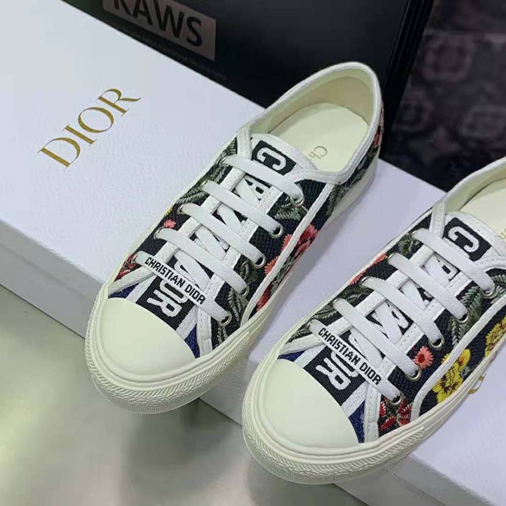 GIÀY Dior Women Walk’N’Dior Sneaker Black Multicolor Cotton Embroidered with Dior Petites Fleurs Motif