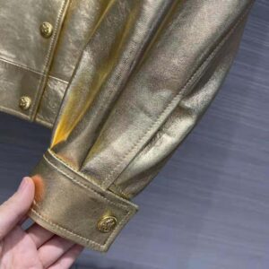 ÁO Celine Metallic Lambskin Jacket with Triomphe Ball-Gold