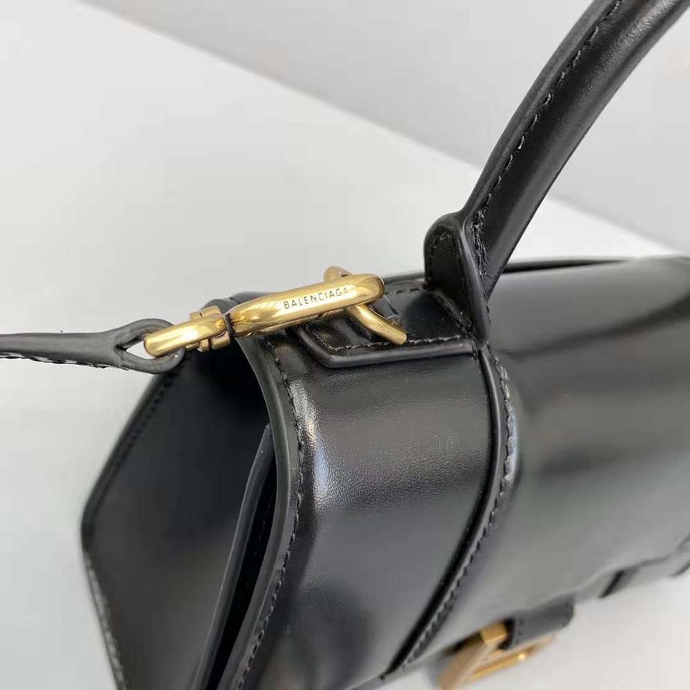 TÚI Balenciaga Hourglass Small Top Handle Bag in Black Shiny Box Calfskin