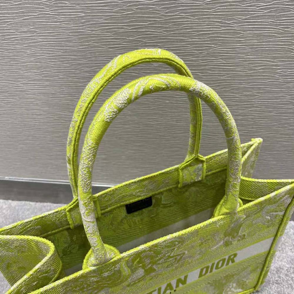 TÚI Dior Women Small Dior Book Tote Lime Toile de Jouy Reverse Embroidery