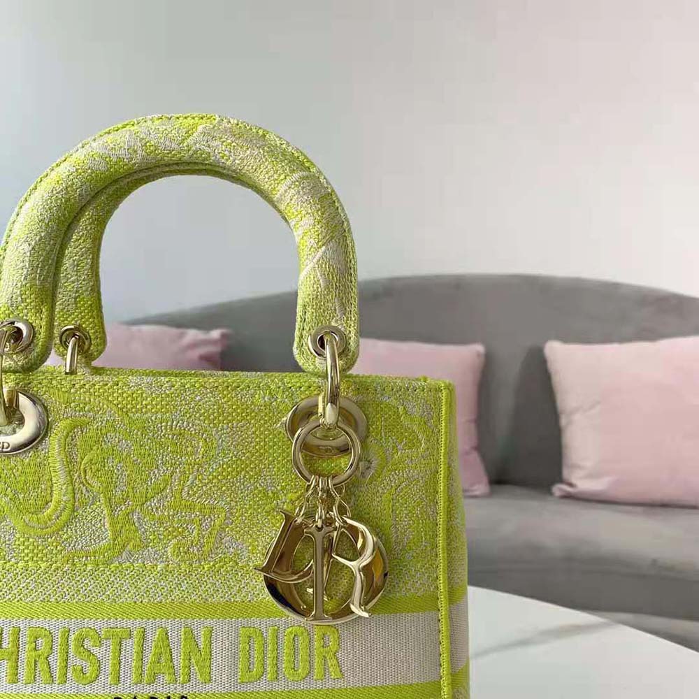 TÚI Dior Women Medium Lady D-lite Bag Lime Toile de Jouy Reverse Embroidery