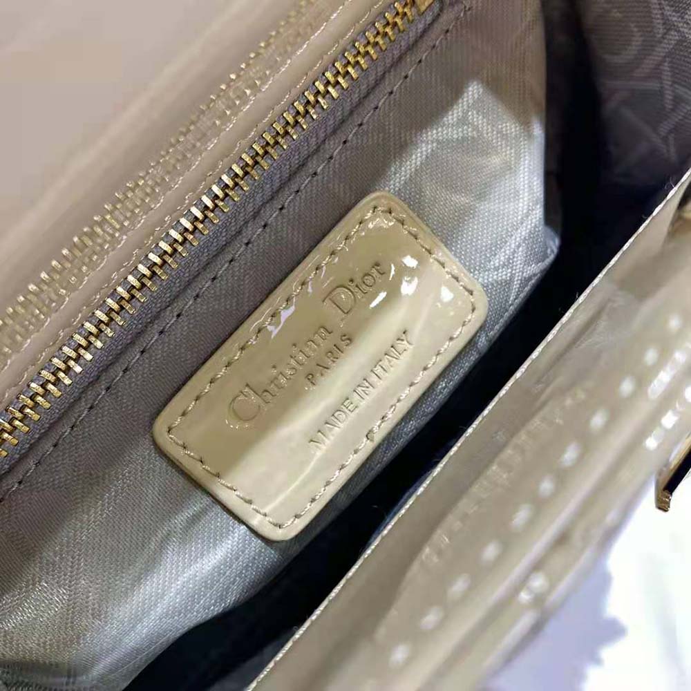 TÚI Dior Women Mini Lady Dior Bag Pale Yellow Patent Cannage Calfskin