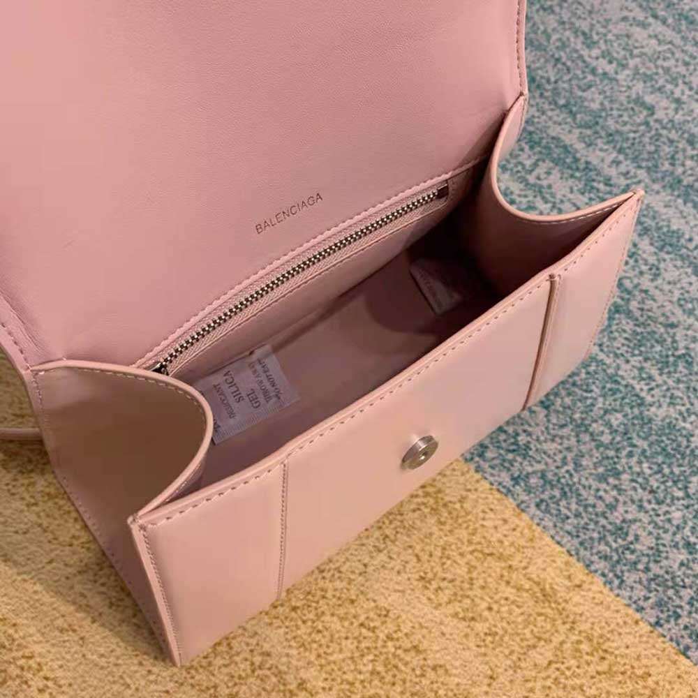 TÚI Balenciaga Hourglass Small Top Handle Bag in Light Pink Shiny Box Calfskin
