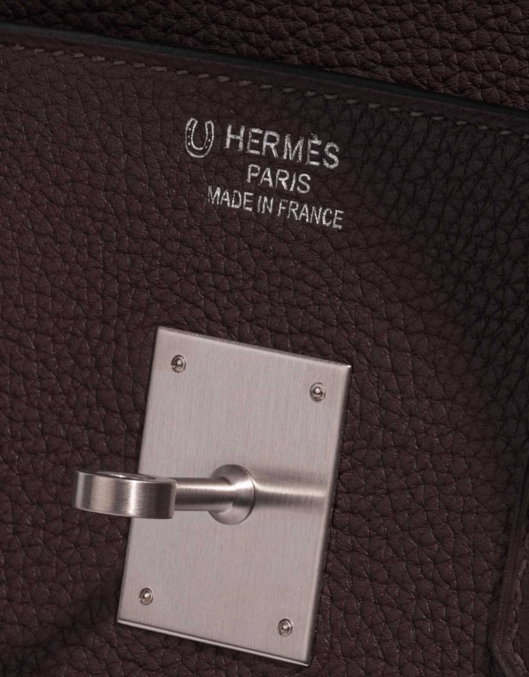 TÚI Hermès Birkin 35 Togo Chocolat Orange Poppy Silver Buckle khóa trắng