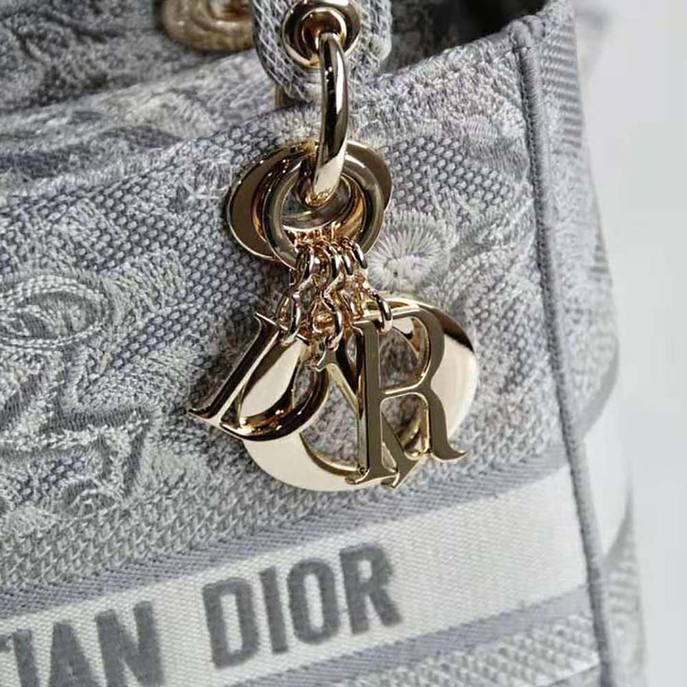 TÚI Dior Women Medium Lady D-lite Bag Gray Toile de Jouy Reverse Embroidery