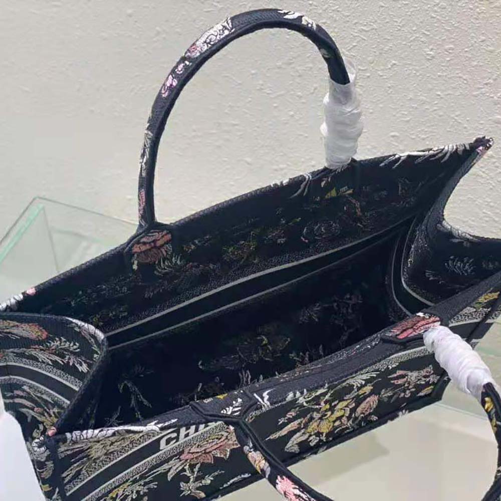 TÚI Christian Dior Book Tote Black Multicolor Dior Jardin Botanique Embroidery