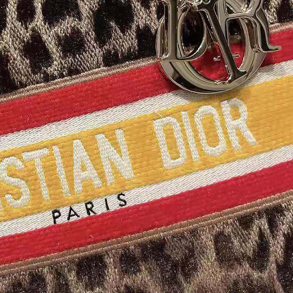 TÚI Dior Medium Lady D-lite Bag Beige Multicolor Mizza Embroidered Velvet