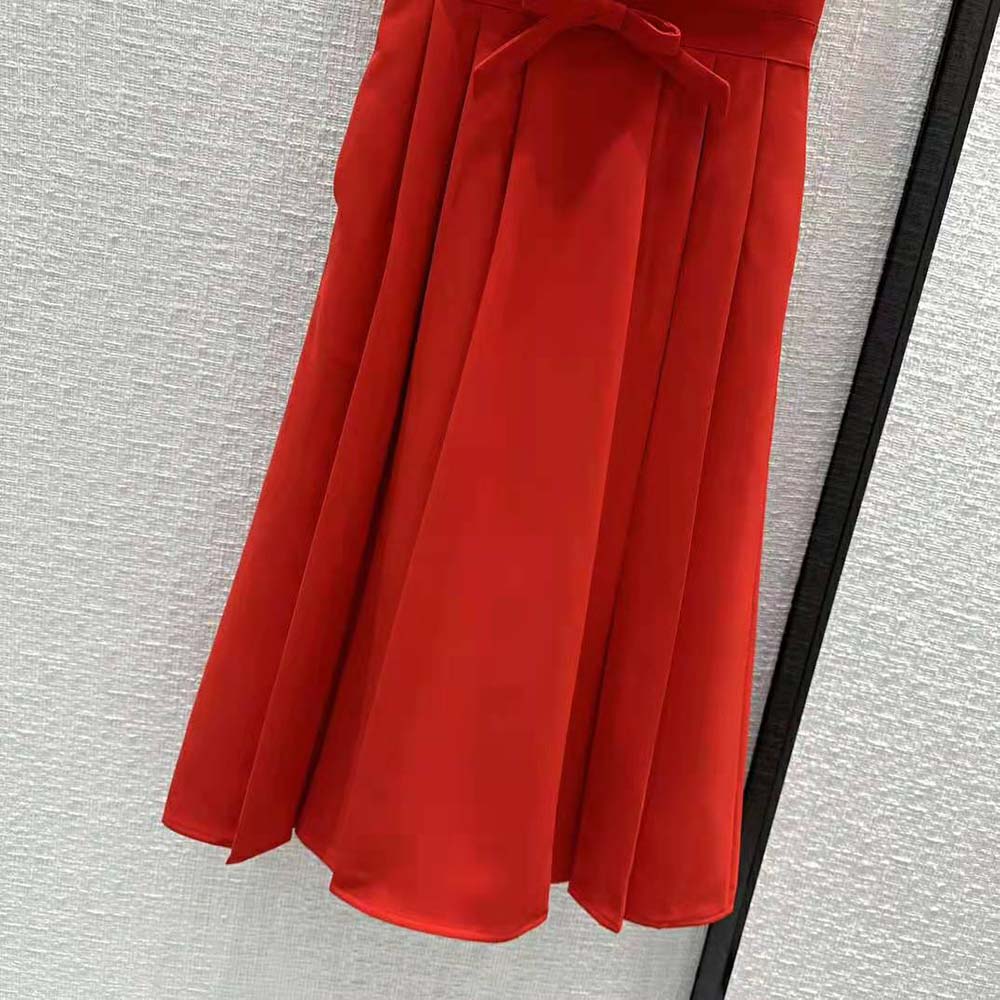 VÁY Dior Women Mid-Length Dress Red Wool and Silk Shantung
