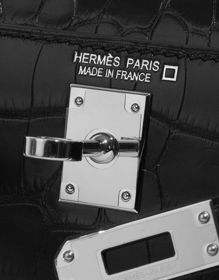 TÚI Hermès Kelly Mini Matte Alligator Black Gold Buckle khóa vàng da cá sấu