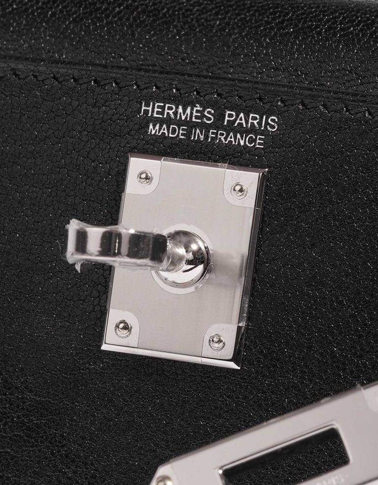 TÚI Hermès Kelly Mini Chèvre Chamkila Black Silver Buckle khóa trắng