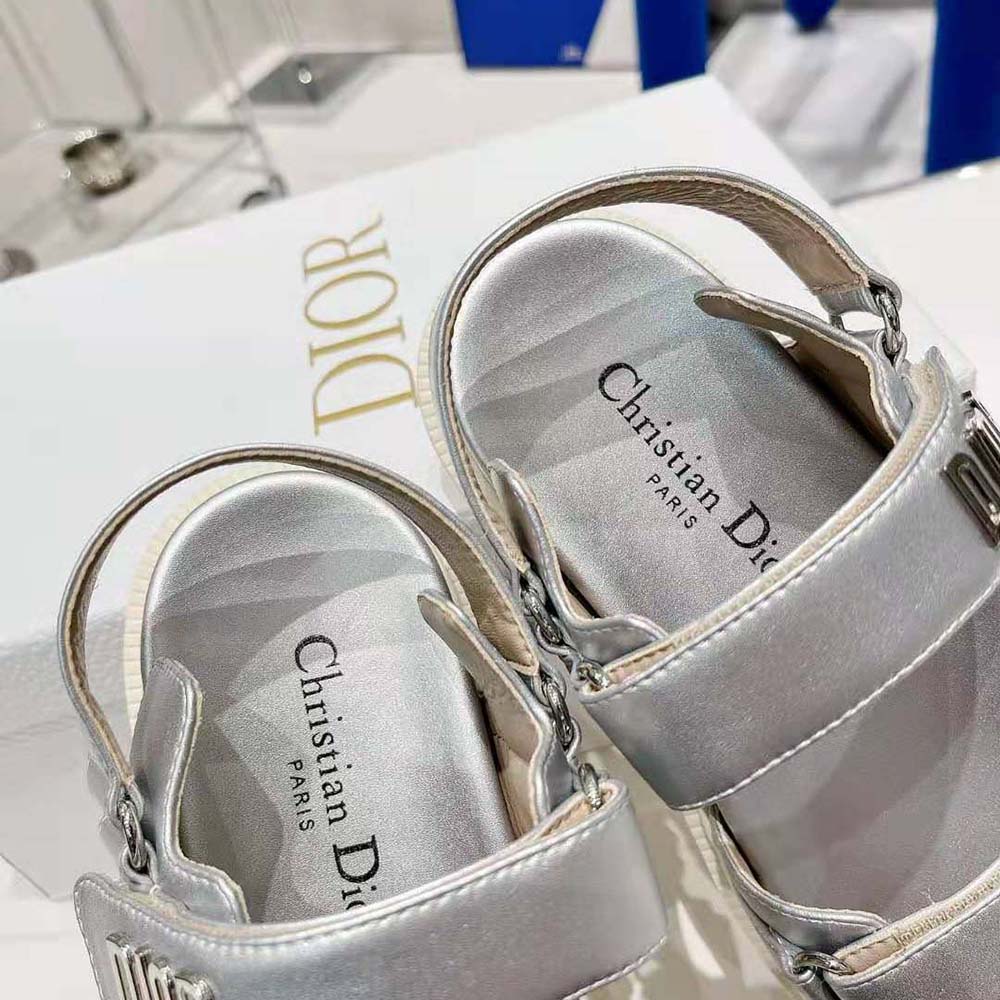DÉP SANDAL DIOR Dioract Sandal Silver-Tone Shiny Laminated Calfskin