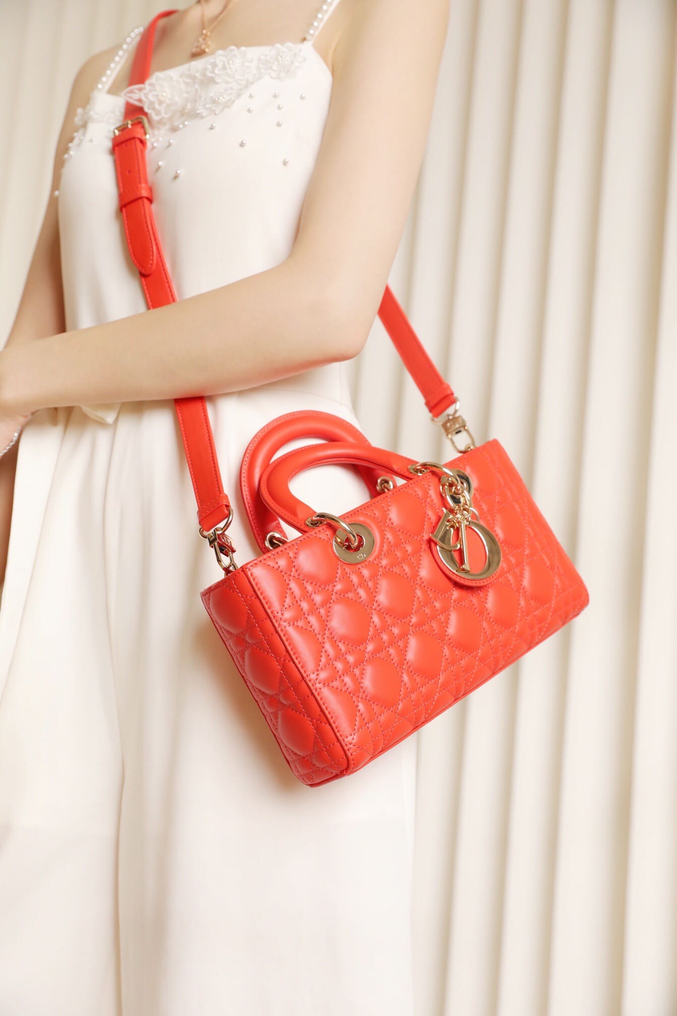 TÚI CHRISTIAN DIOR Lady D-Joy Bag Bright Orange Cannage Lambskin