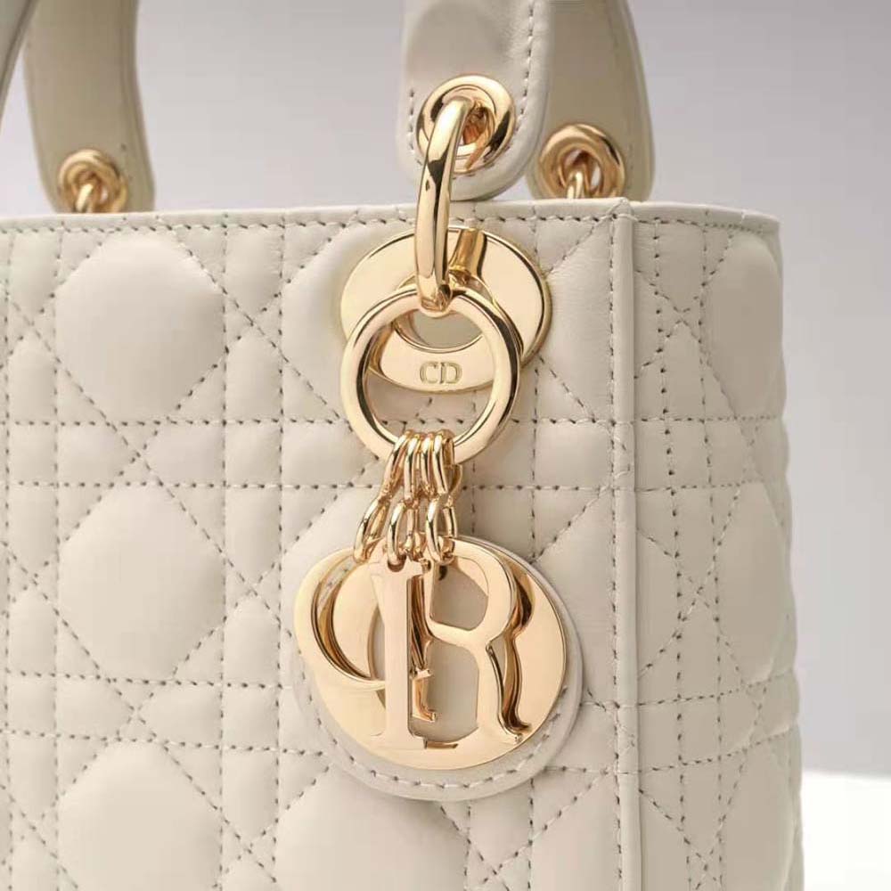 TÚI Christian Dior Mini Lady Dior Bag Latte Cannage Lambskin