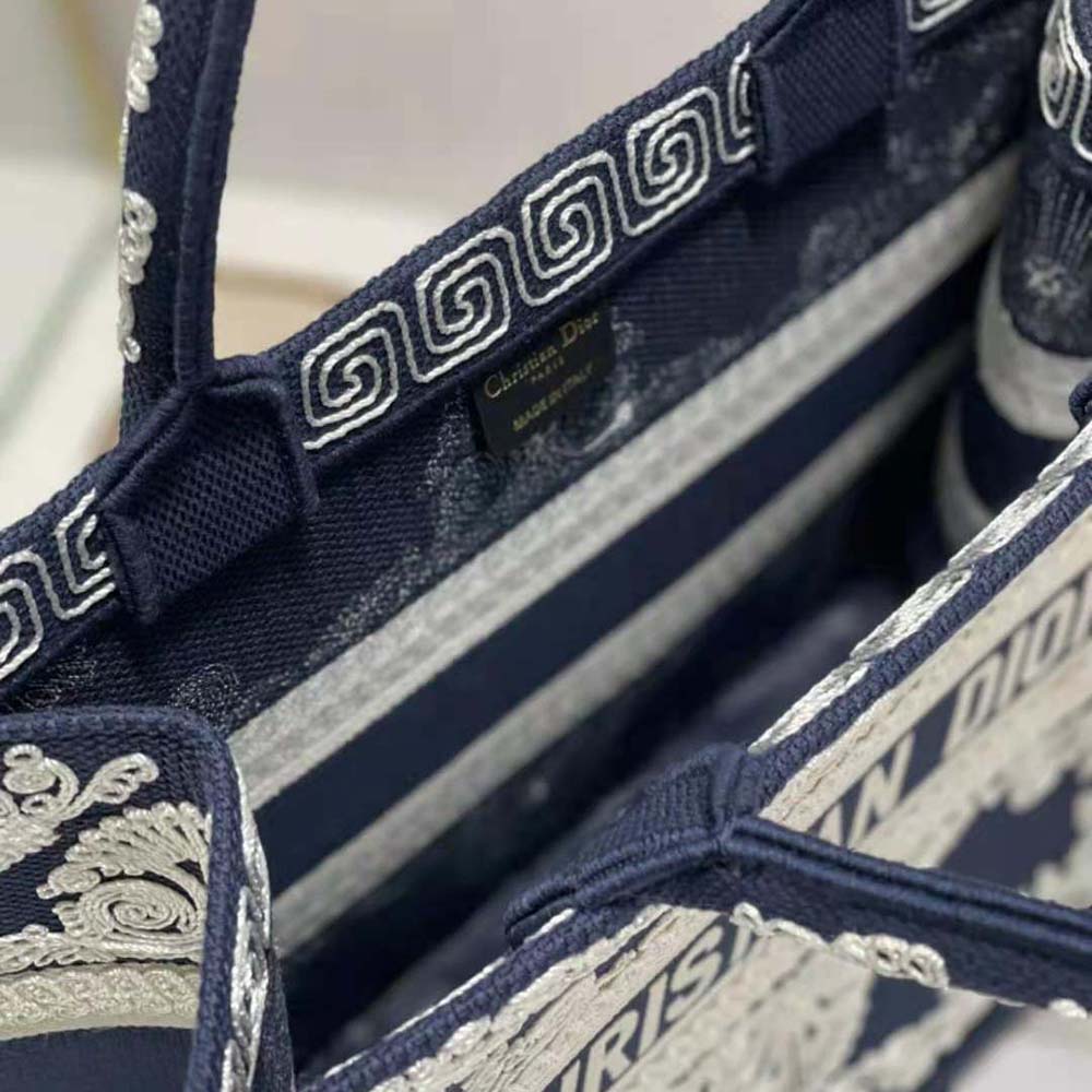 TÚI Dior Women Medium Dior Book Tote Blue Cornely-Effect Embroidered Calfskin