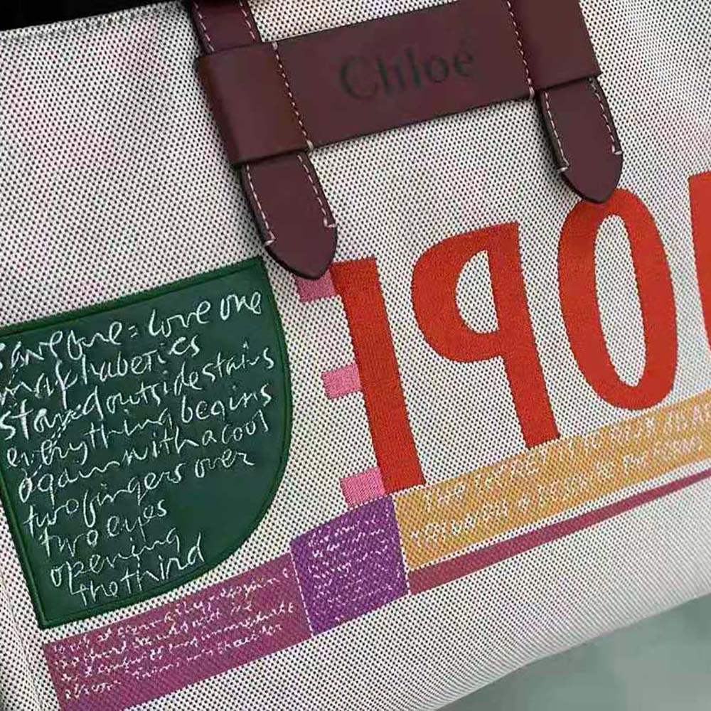 TÚI Chloe Corita Kent Large Tote in Embroidered Artwork and Shiny Calfskin