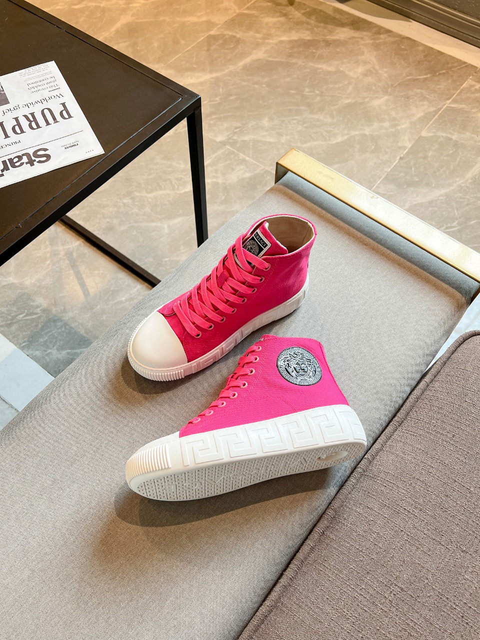 GIÀY VERSACE GRECA SNEAKERS HIGH TOP CANVAS PINK