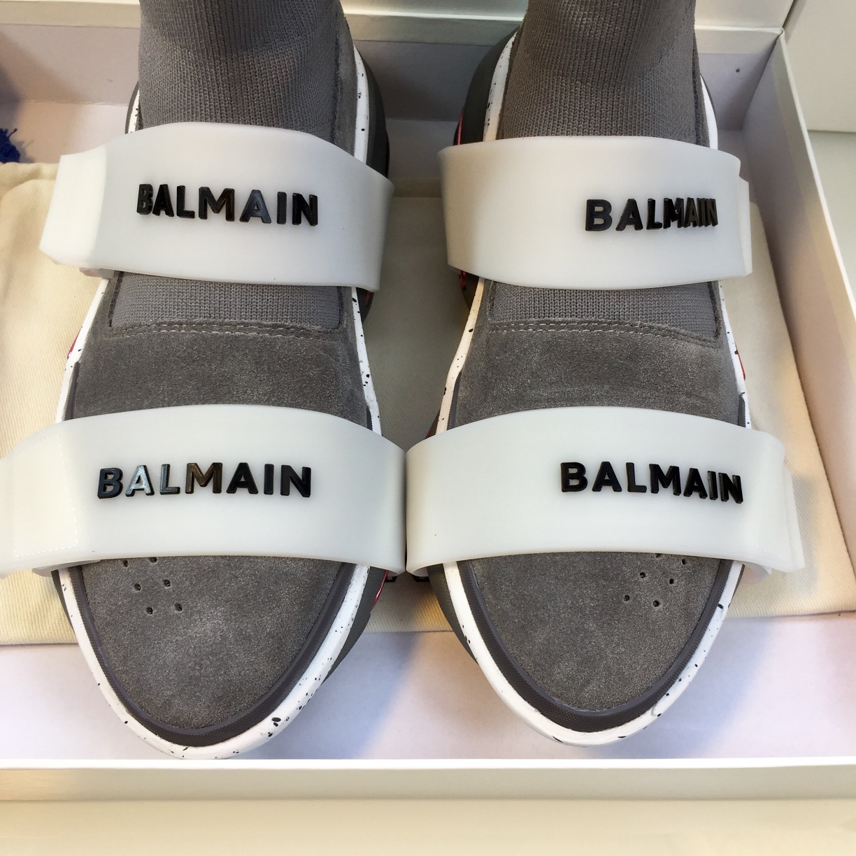 GIÀY BALMAIN GREY PINK HIGH TOP SNEAKERS
