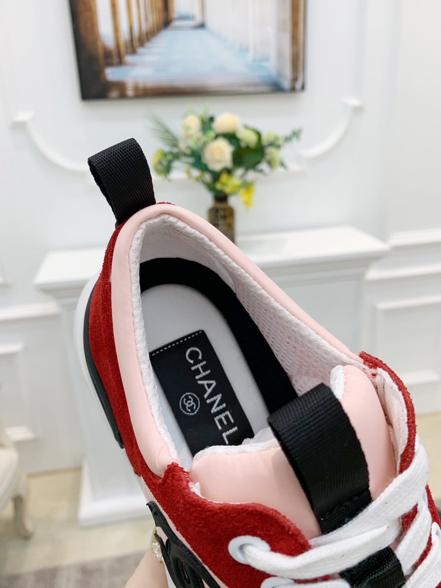 GIÀY CHANEL RED SUEDE  LOGO SNEAKERS