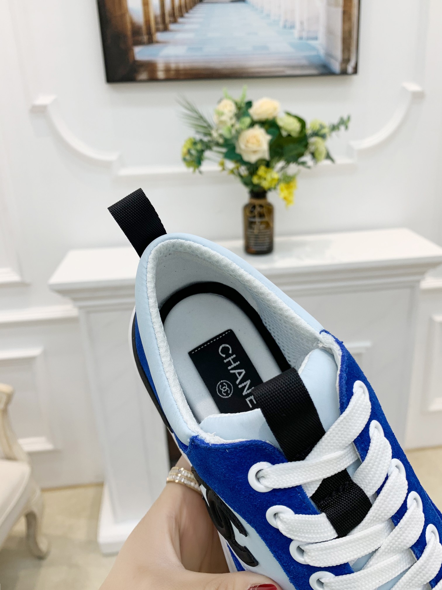 GIÀY CHANEL BLUE SUEDE  LOGO SNEAKERS