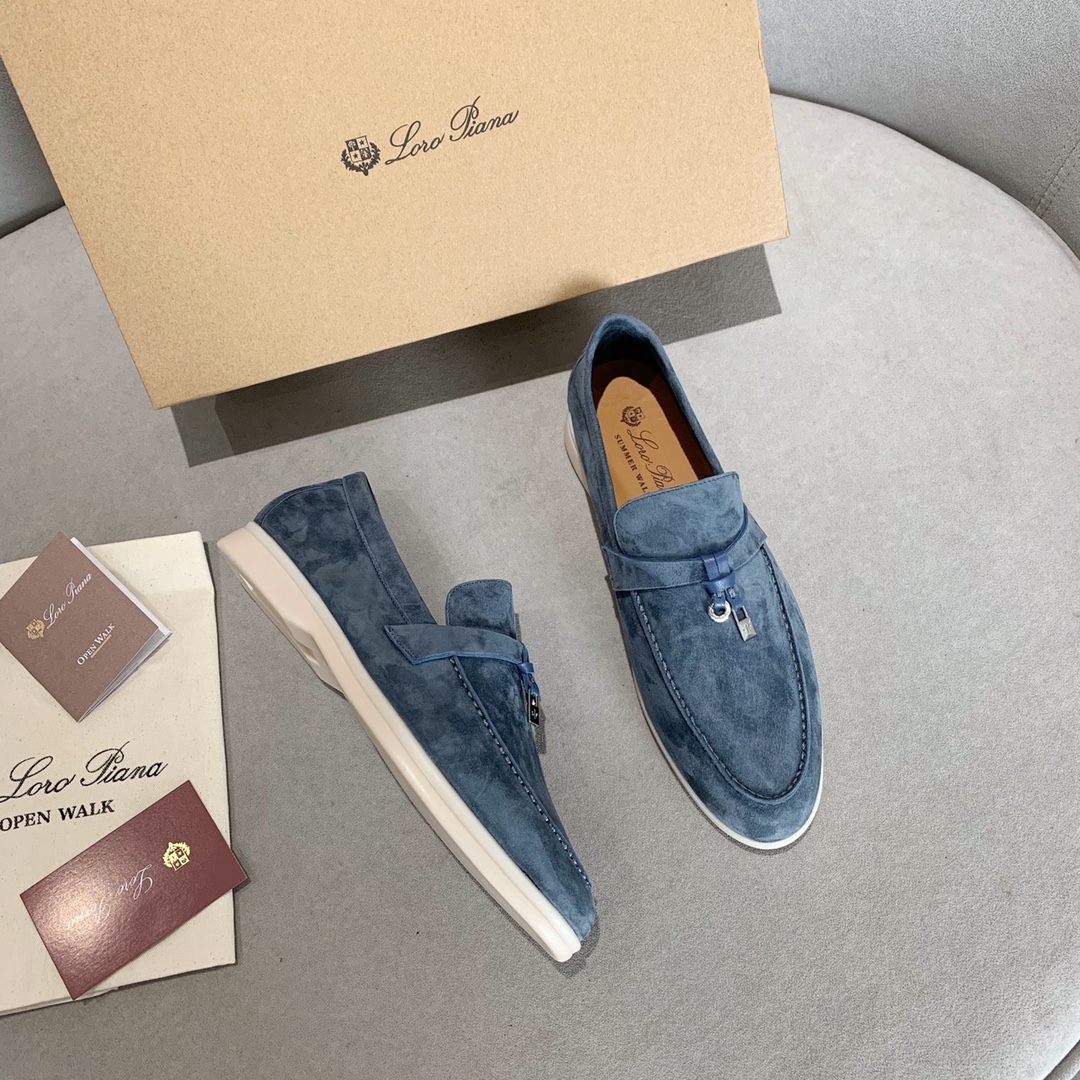 GIÀY LORO PIANA BLUE SHEEPSKIN SUEDE LOAFER DA CỪU
