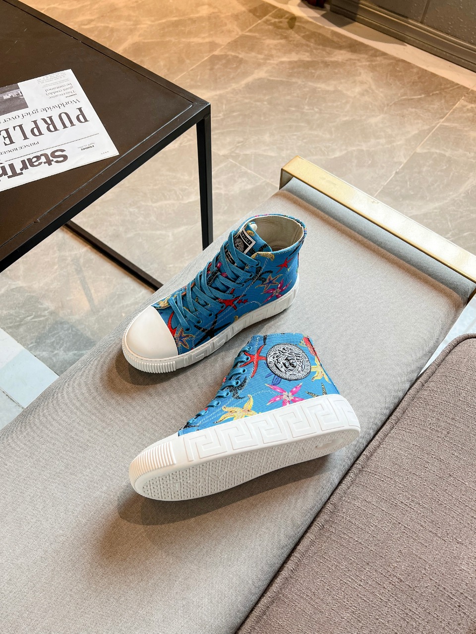 GIÀY VERSACE GRECA SNEAKERS HIGH TOP CANVAS OCEAN