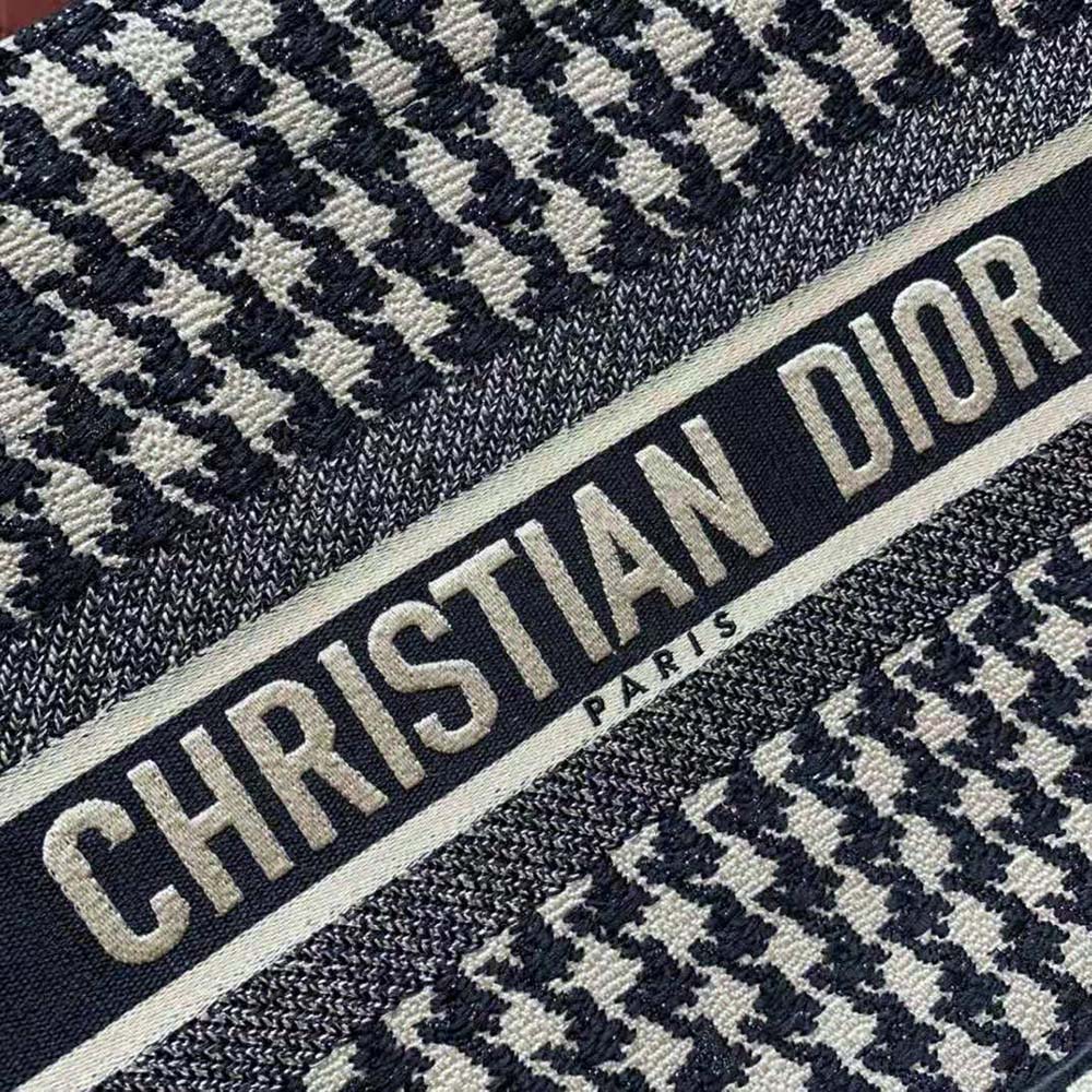 TÚI Dior Book Tote Black Houndstooth Embroidery