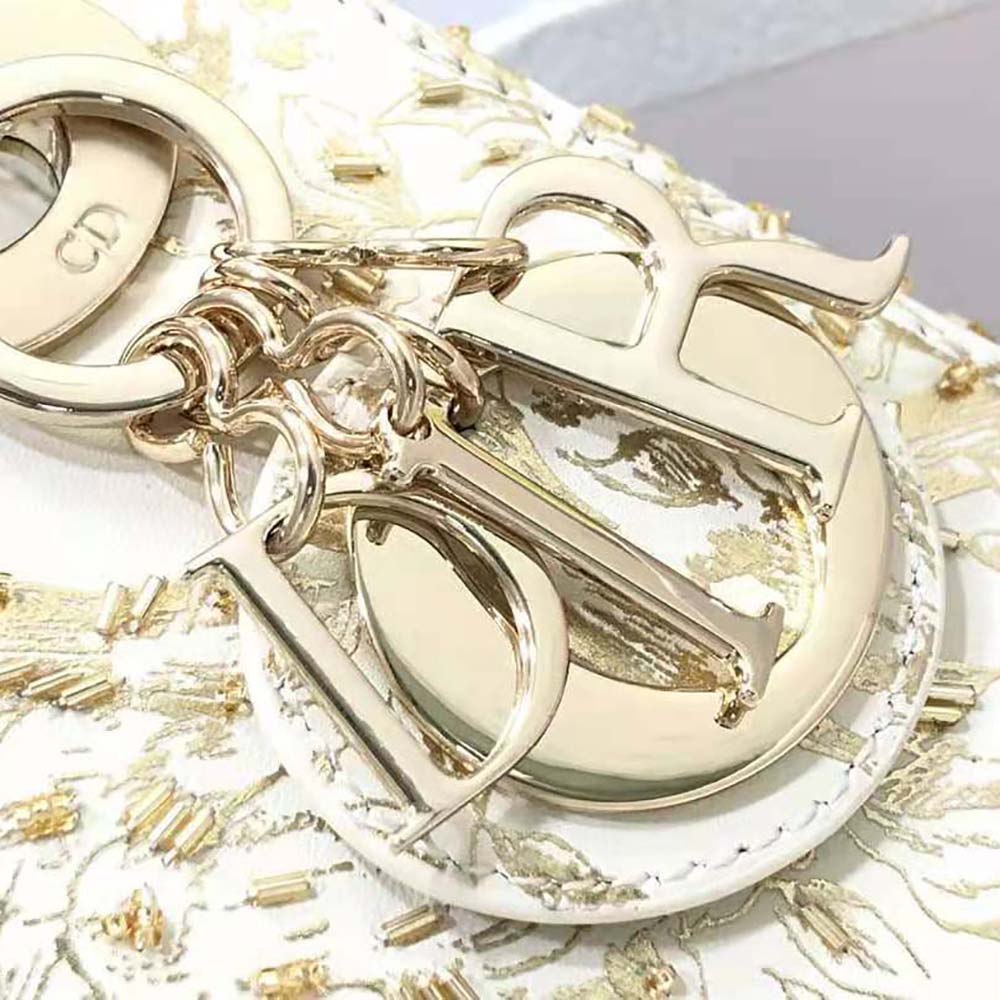 TÚI Christian Dior  Dior Bag White Calfskin with Gold-Tone Printed and Bead-Embroidered Dior Jardin D’Hiver Motif