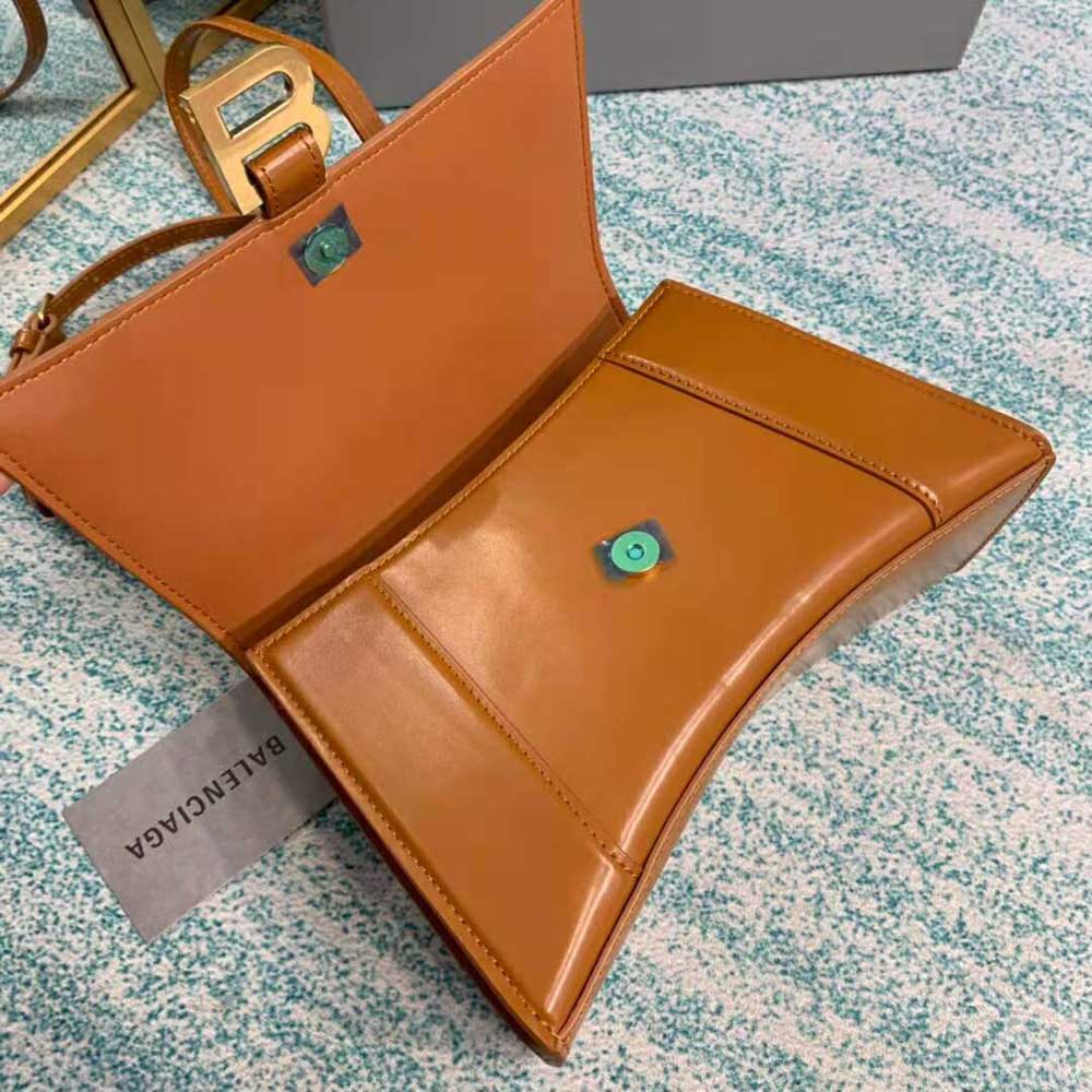 TÚI Balenciaga Hourglass Small Top Handle Bag in Shiny Box Calfskin-Brown