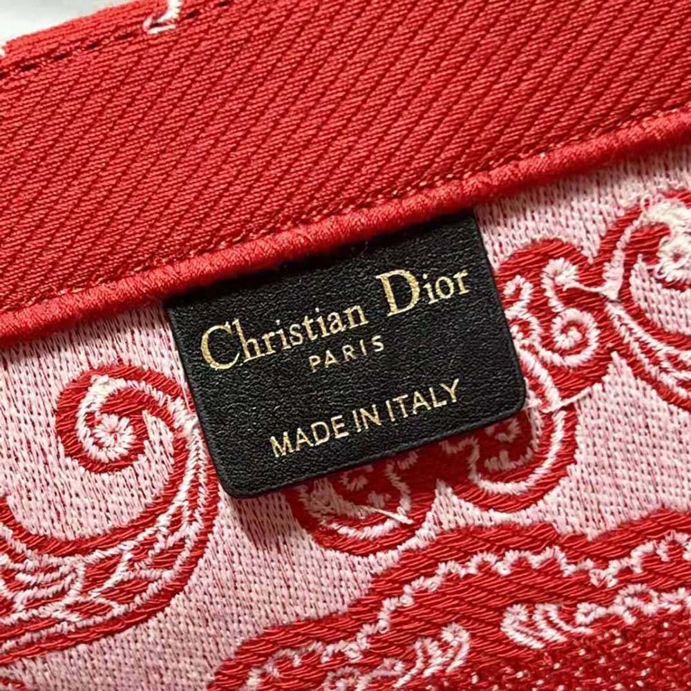TÚI Christian Dior Book Tote White and Red Dior Bandana Embroidery