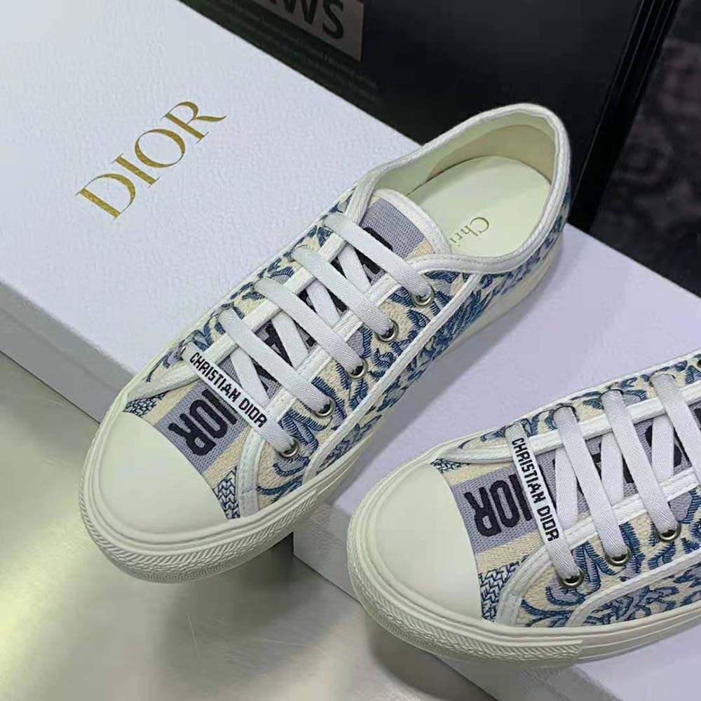 GIÀY Dior Women Walk’N’Dior Sneaker Duck Blue Dior Brocart Embroidered Cotton with Gold-Tone Metallic Thread