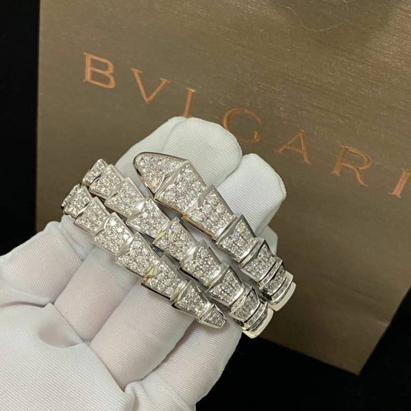 Vòng tay BVLGARI Serpenti Viper kim cương vàng trắng 18K