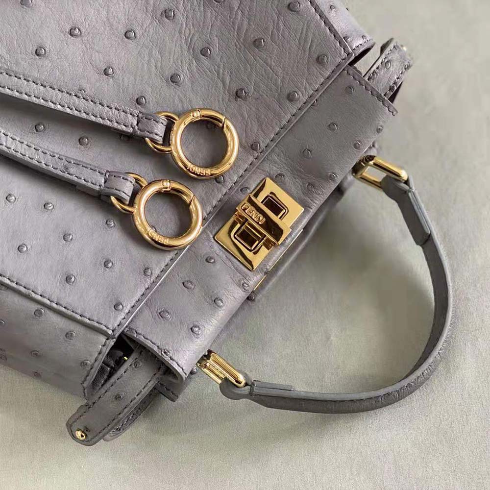 TÚI Fendi Women Peekaboo Iconic Mini Gray Ostrich Leather Bag