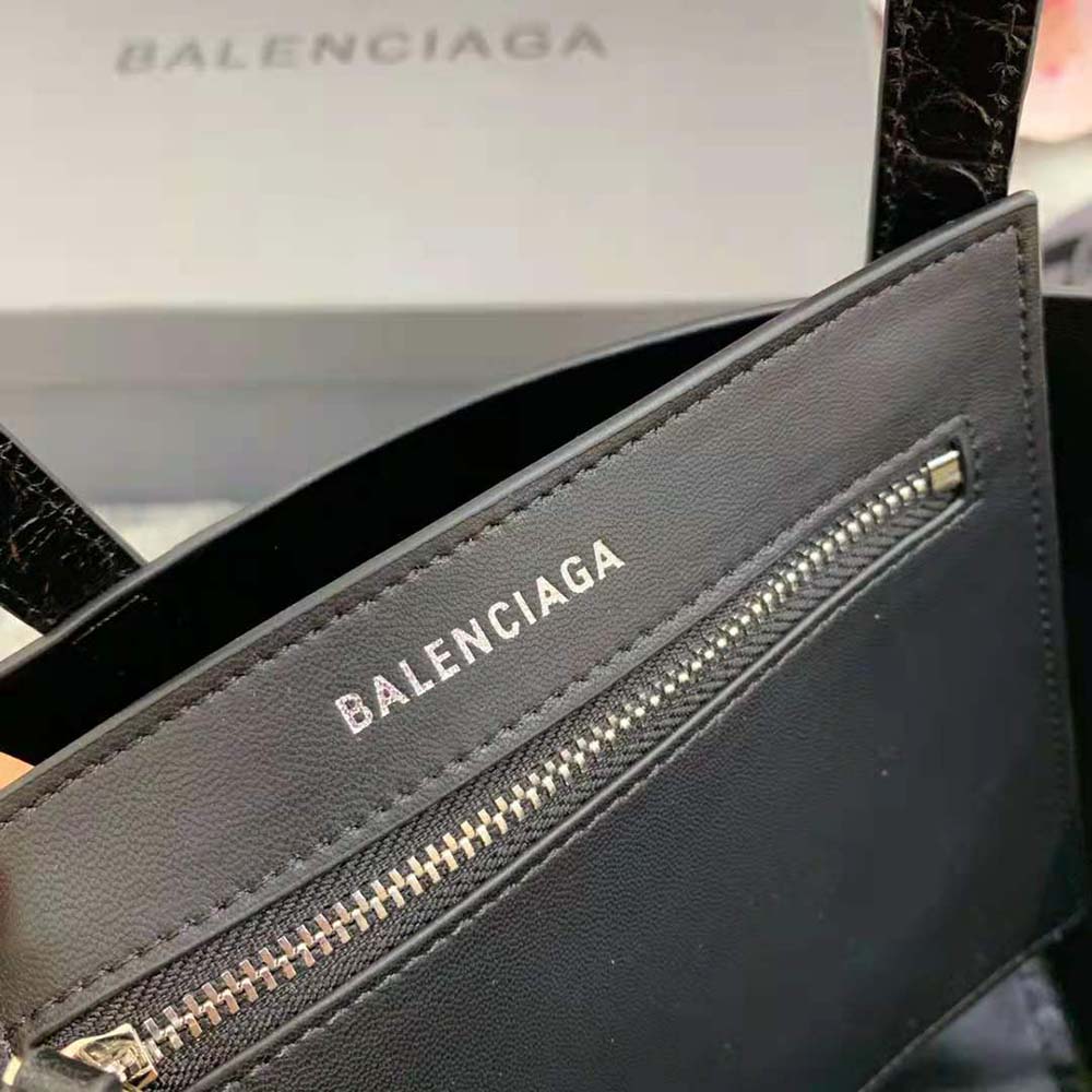 TÚI Balenciaga Everyday XXS Tote Bag in Black Shiny Crocodile Embossed Calfskin