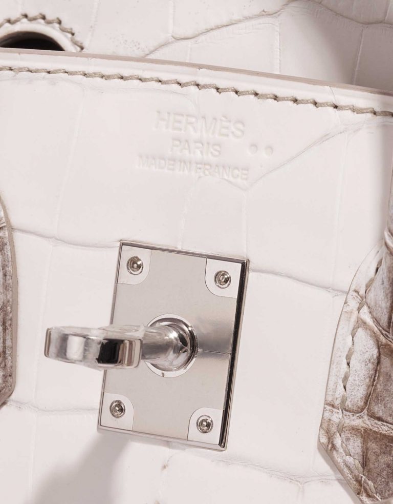 TÚI Hermès Birkin 25 Niloticus Crocodile Himalaya Blanc da cá sấu bạch tạng Himalayan Silver Buckle khóa trắng