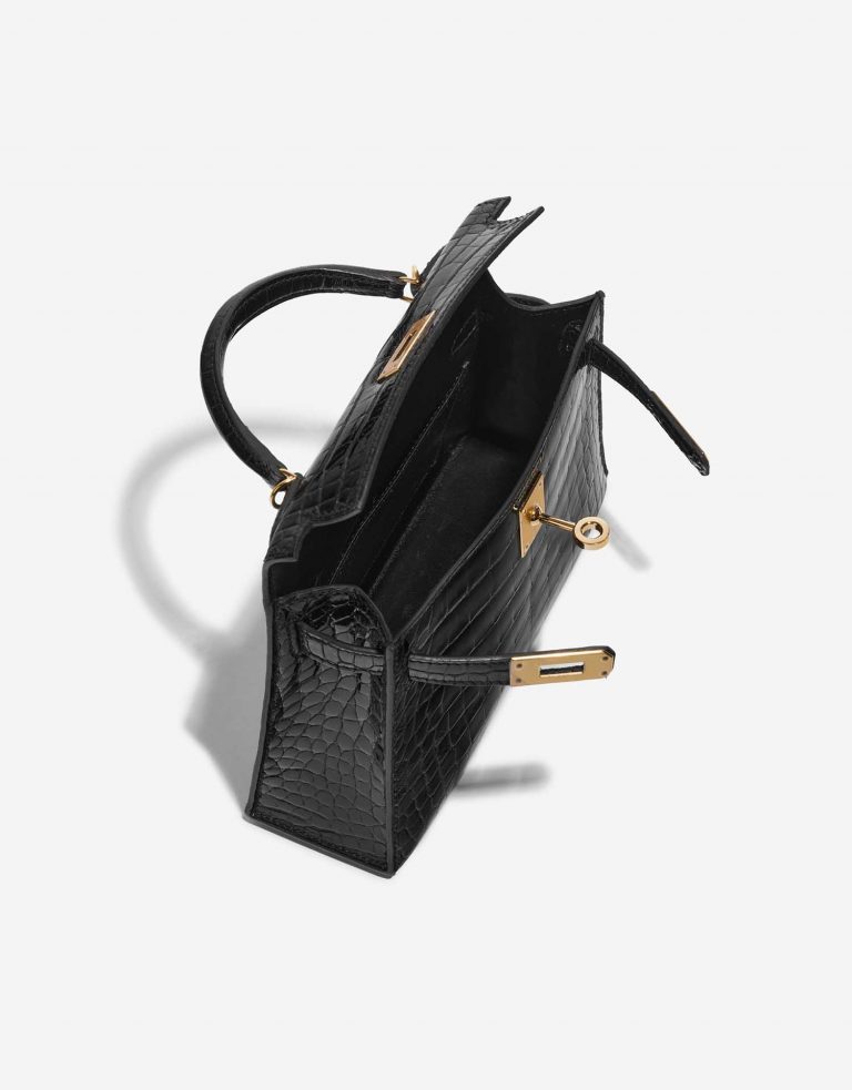 TÚI Hermès Kelly Mini Alligator Black Gold Buckle khóa vàng