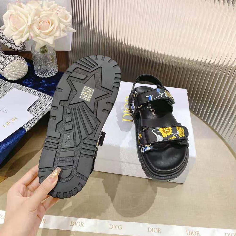DÉP SANDAL DIOR Dioract Sandal Black Multicolor Technical Fabric Embroidered with Dior Petites Fleurs Motif