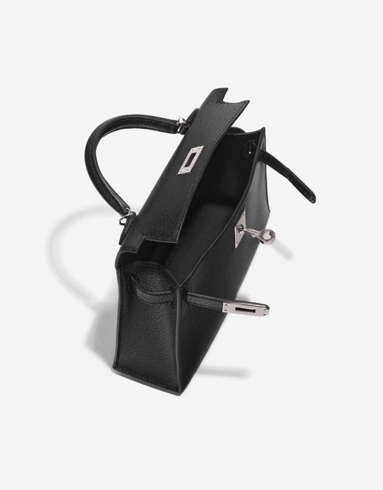 TÚI Hermès Kelly Mini Chèvre Chamkila Black Silver Buckle khóa trắng