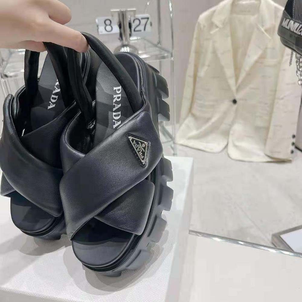 DÉP SANDAL Prada Women Monolith Padded Nappa Leather Sandals-Black