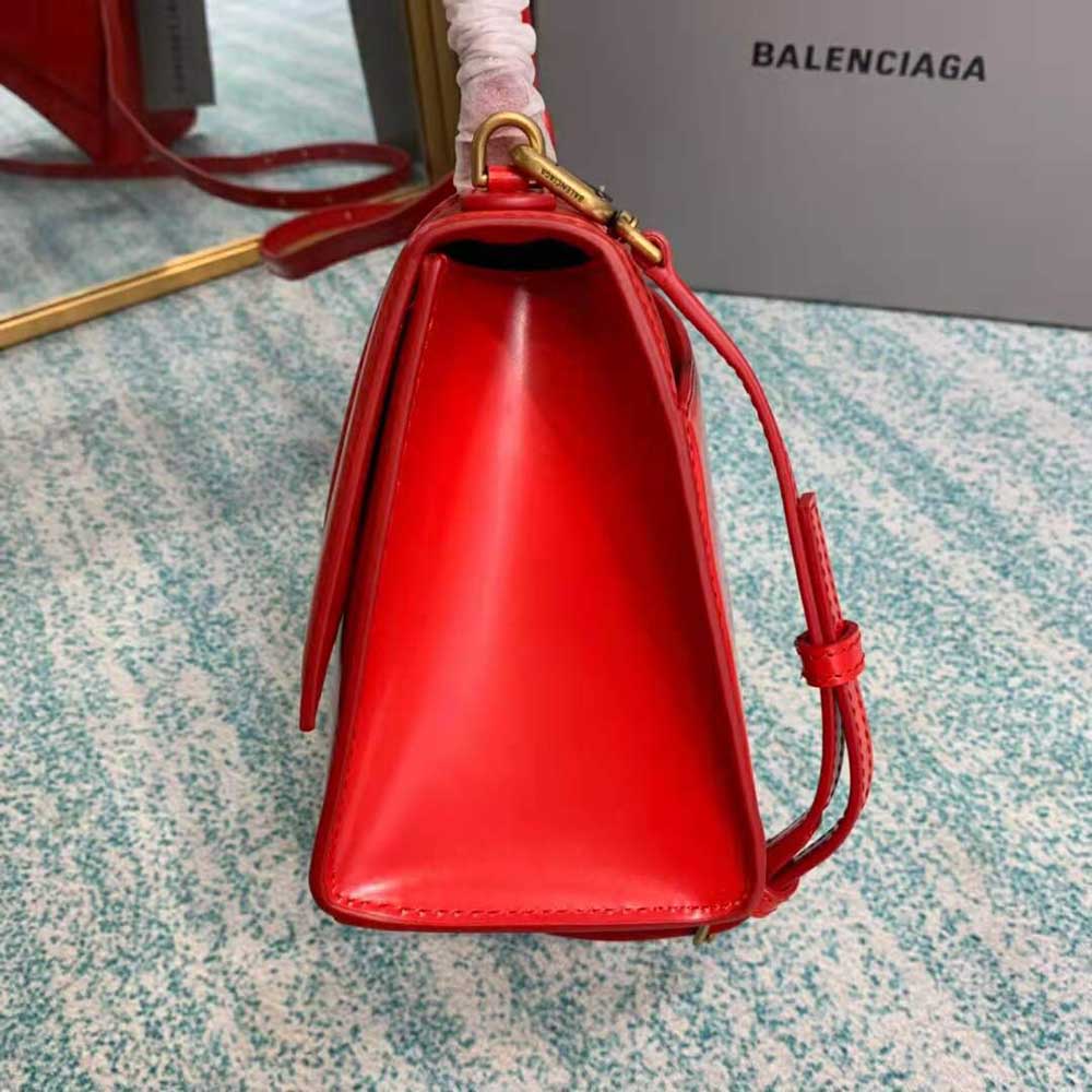TÚI Balenciaga Hourglass Small Top Handle Bag in Shiny Box Calfskin-Red