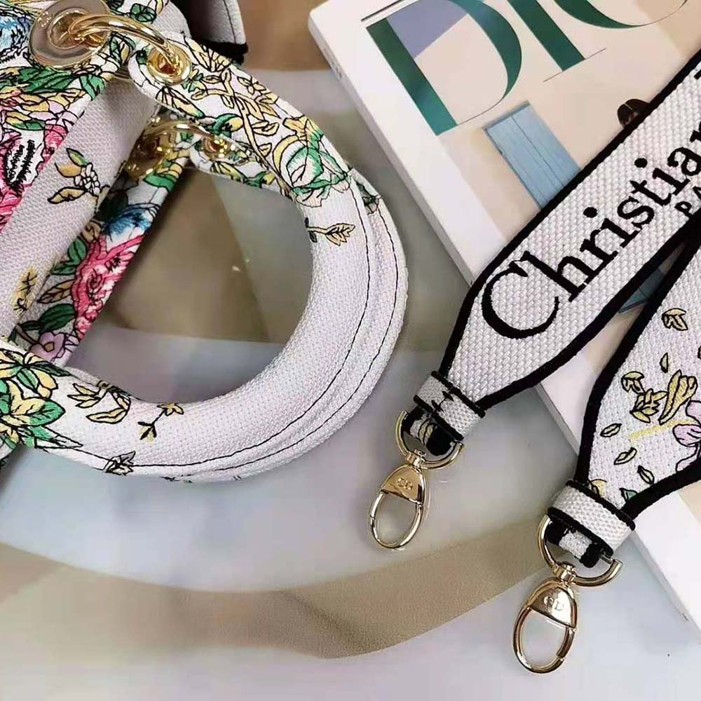 TÚI Dior Women Medium Lady D-Lite Bag Latte Multicolor D-Constellation Embroidery