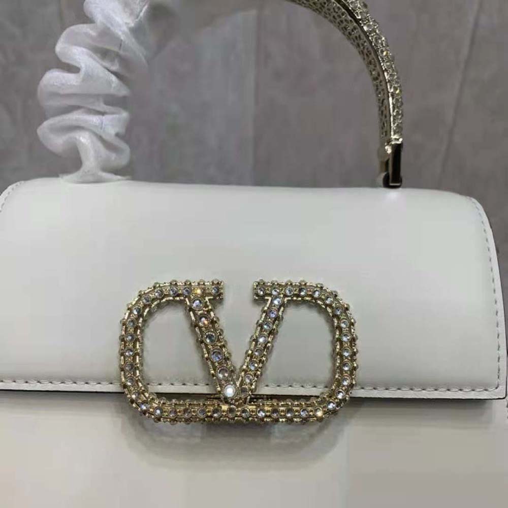 TÚI Valentino Women Small Vsling Calfskin Handbag with Jewel Handle-White