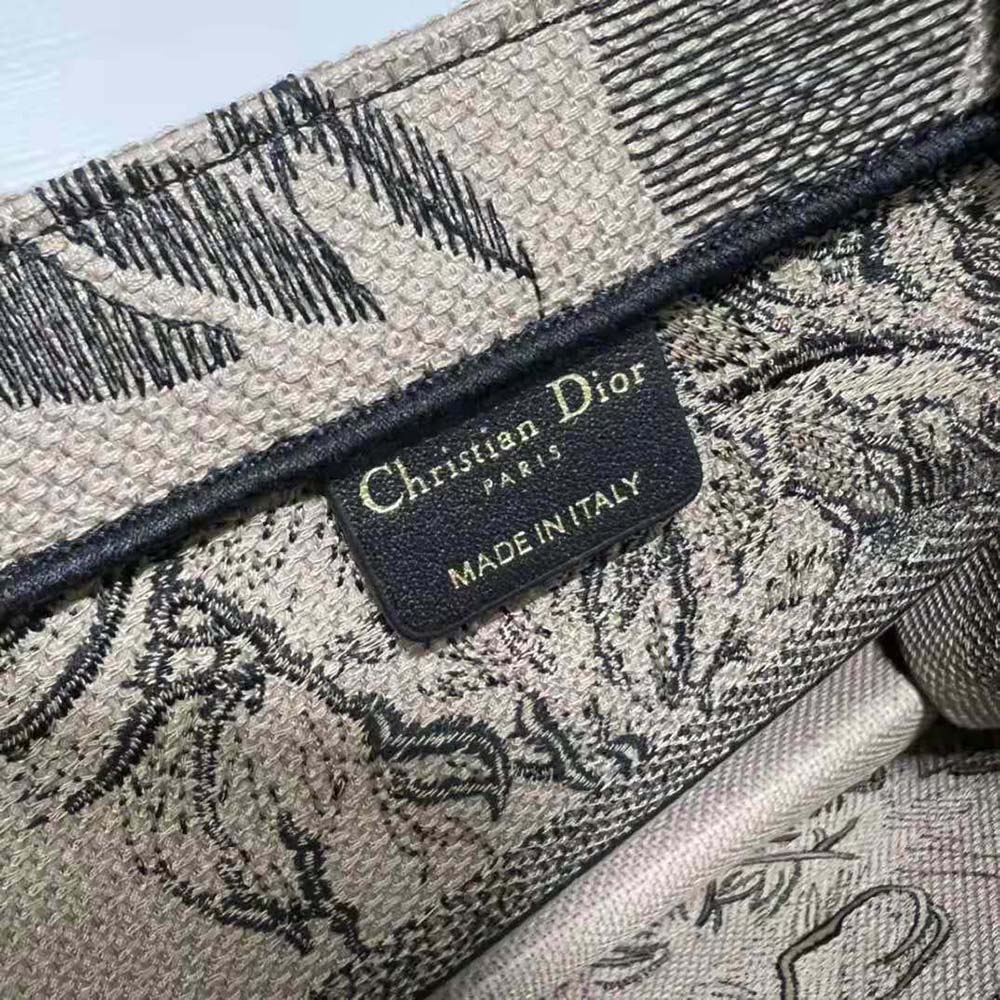 TÚI Christian Dior Book Tote Brown and Black Macro Toile de Jouy Tiger Embroidery