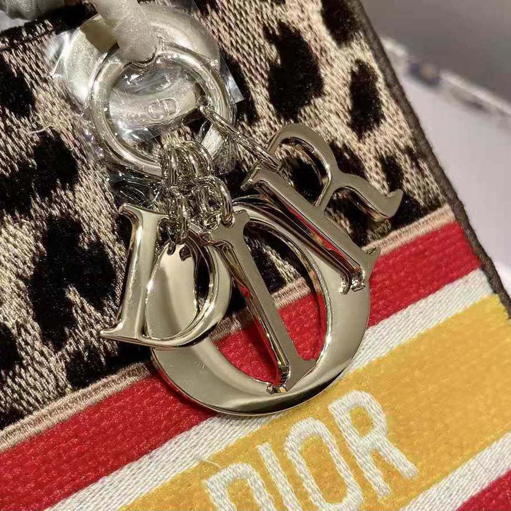 TÚI Dior Medium Lady D-lite Bag Beige Multicolor Mizza Embroidered Velvet