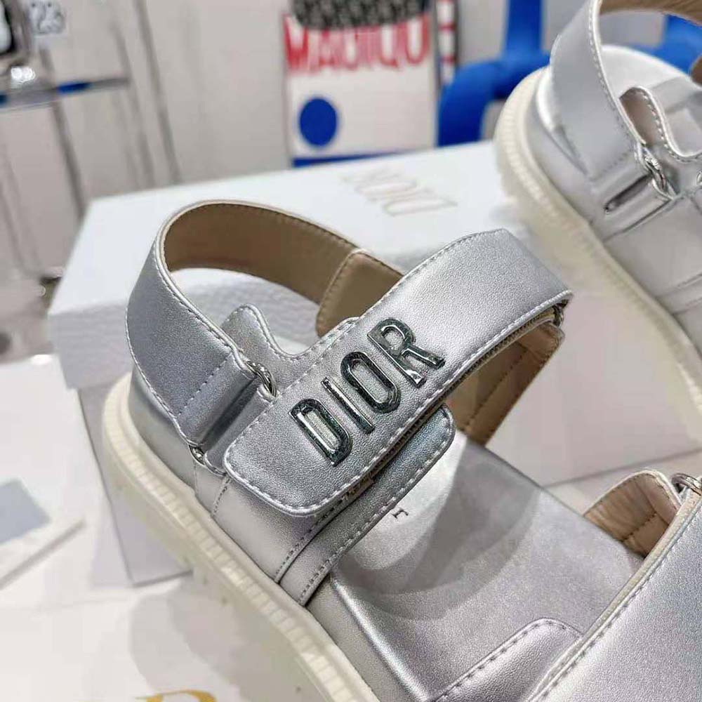 DÉP SANDAL DIOR Dioract Sandal Silver-Tone Shiny Laminated Calfskin