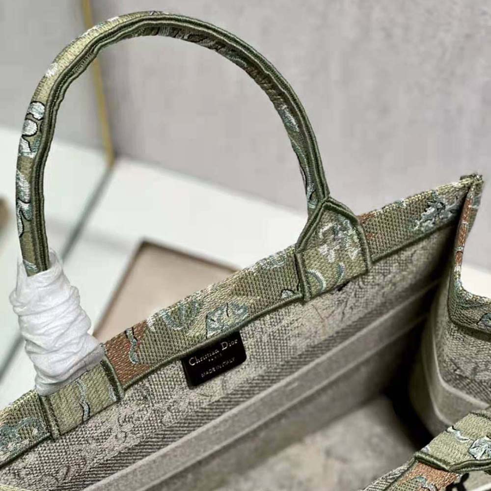 TÚI Christian Dior Book Tote Metallic Green Dior Brocart Embroidery