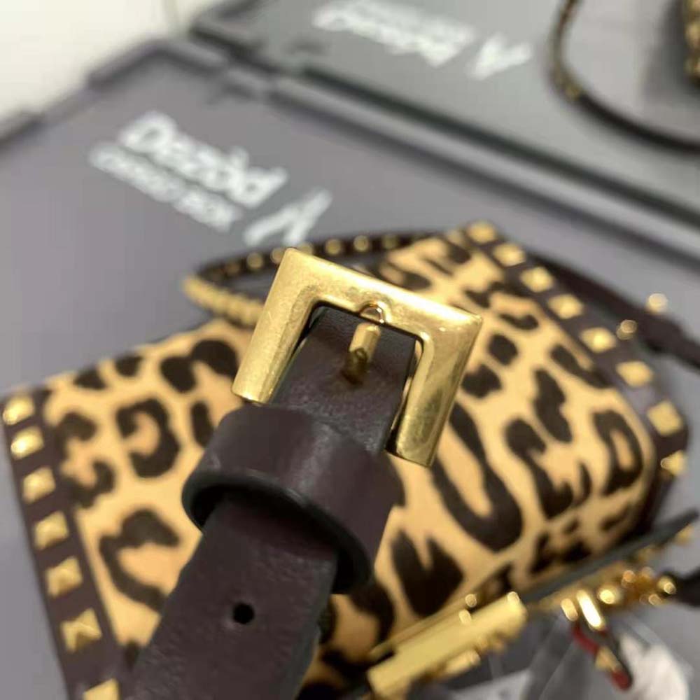 TÚI Valentino Rockstud Alcove Calf Hair Box Bag with Leopard Print